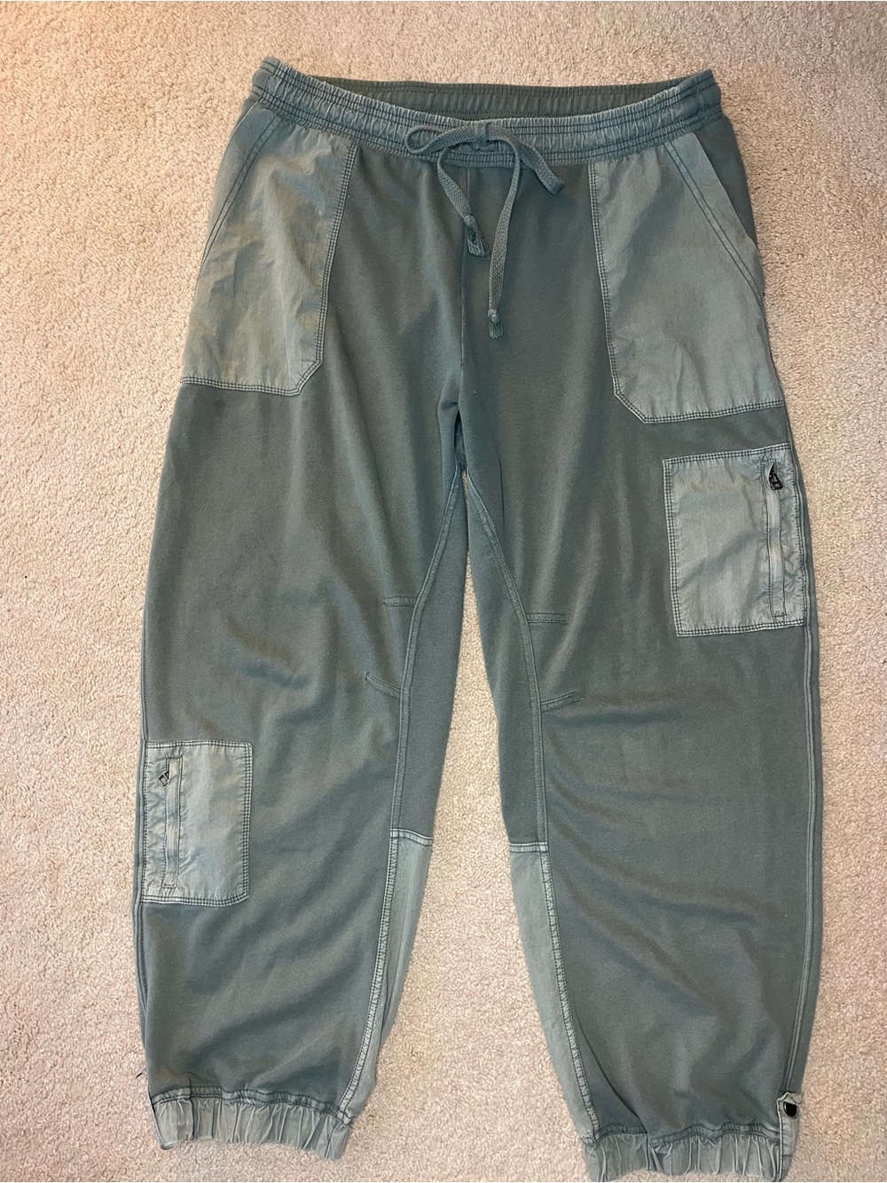 Women’s Sage Green Contrast-Panel Joggers - Picture 2 of 9